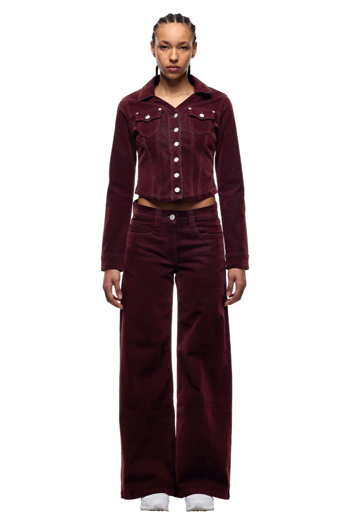 WMNS VELVET DENIM JACKET BORDEAUX RED